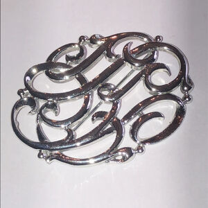 Vintage Silver Tone Monogram Retro Boho Brooch